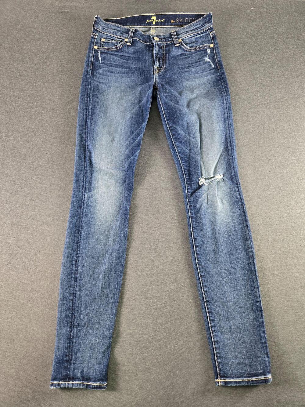 7 For All Mankind Jeans Womens 27 Blue The Skinny Distressed Stretch Denim USA